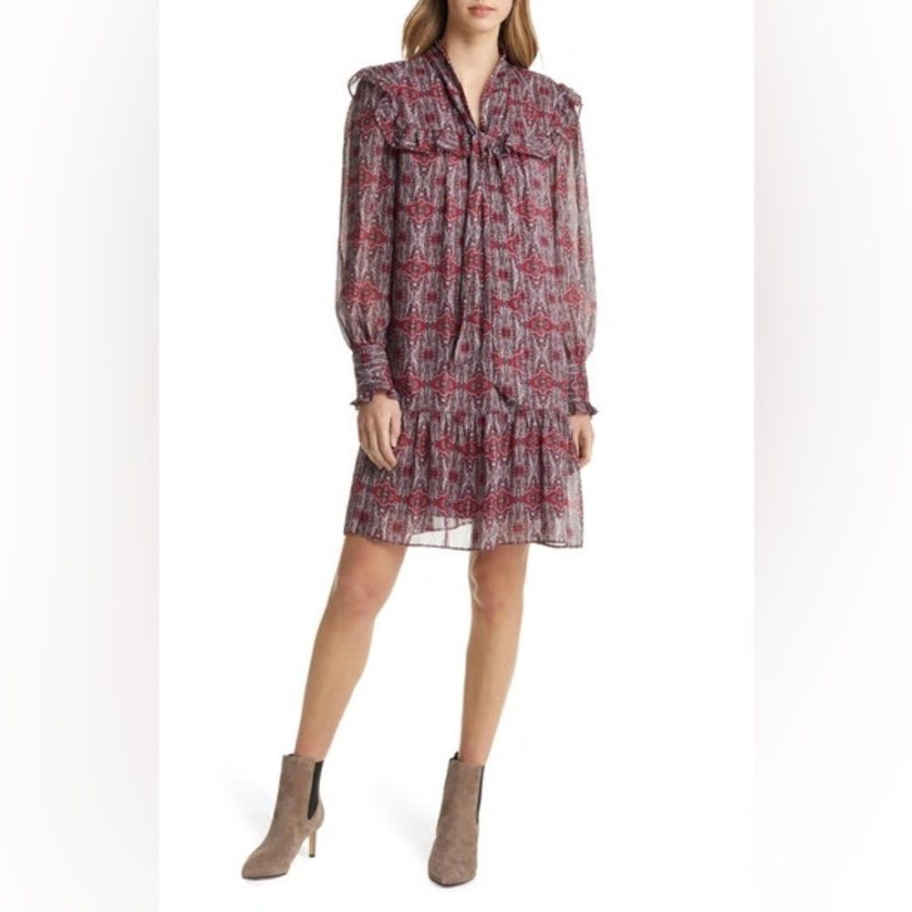 JULIA JORDAN
Ruffle Yoke Tie Neck Long Sleeve dress